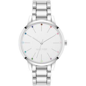 ✨ Nine West Crystal Accented Bracelet Women Silver Mineral Genuine Clasp Watch